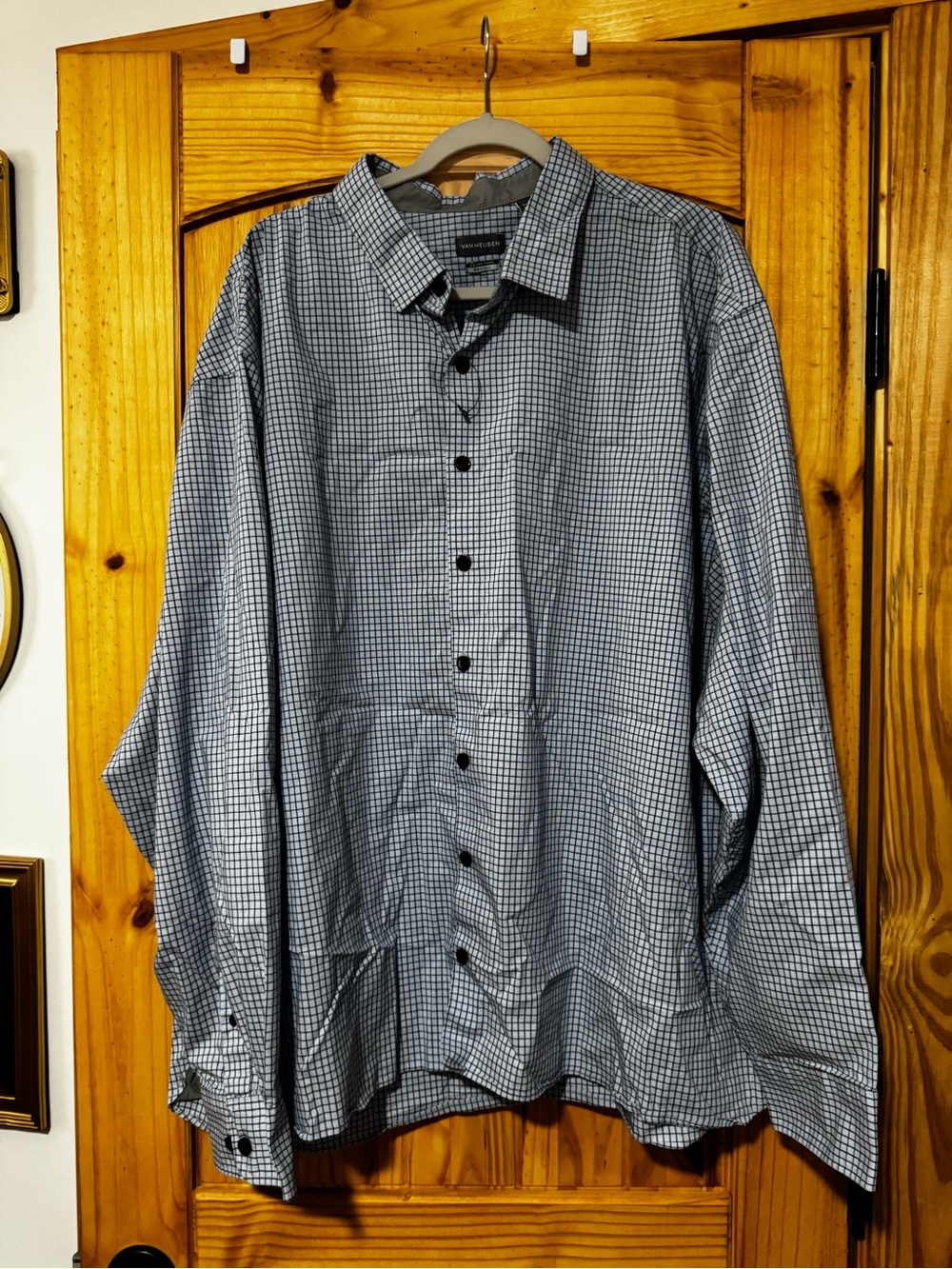 Van Heusen Mens Blue and White Check Button-Down Shirt